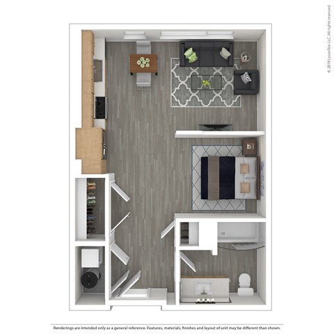 Floor plan for studio, 1 bath, 600 sqft